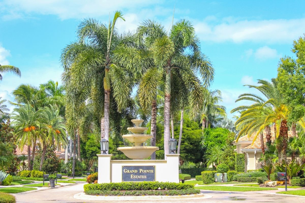 The entrance of the Grand Pointe Estates neighborhood in South Florida.